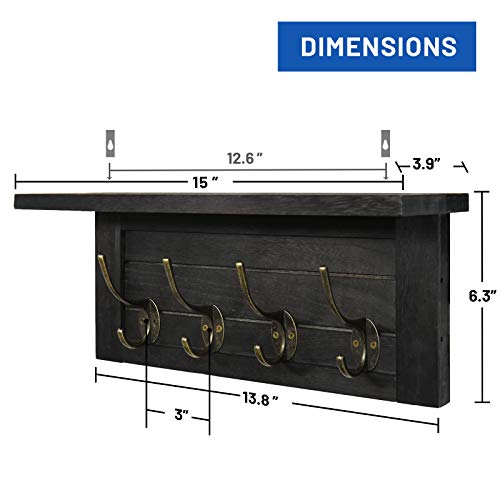 Rustic Coat Rack Wall Mounted with Shelf, Farmhouse Entryway Shelf with