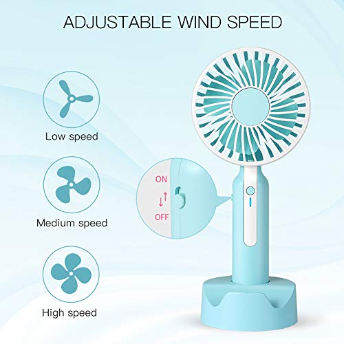 MANLI Mini Handheld Fan with Cell Phone Holder, Small Personal Portable Desk Fan with USB Rechargeable Battery, 3 Speed Settings for Office Home Room Outdoor Traveling Camping (Blue)