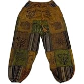 CLEMMY TOUCH Cotton Bohemian Patchwork Harem Pants, Handmade Patch Cargo, Ethnic Print, Boho Yoga Joggers, Hippie Unisex Trousers, Elastic Waist