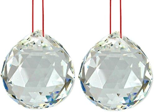 Toowood K9 Crystal Ball with 2set of metal chains, Drop Prisms Optical Glass Triangular Prism Pyramid for Photography Decoration Birthday Gift Teaching (Prism Ball Pendant 2"/50mm 2 Pack)