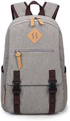 Casual Simple Men Canvas Travel Backpack Vintage Solid College Student Boys Laptop Bag Gray 14 Inches