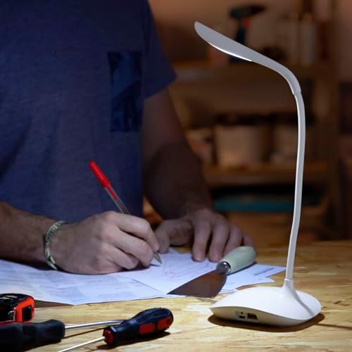 ® Lámpara LED de mesa Lum2go con 3 niveles de intensidad, luz blanca y luz cálida, ideal para mesita de noche, escritorio, sala de estar, oficina y otros espacios.