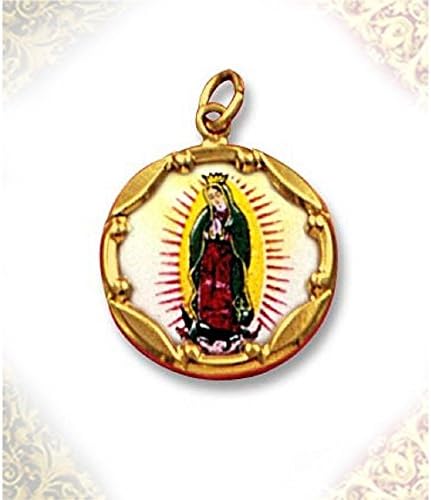 RELIGIOUS JEWELRY, Our Lady Guadalupe 10Kt gold Framed Hand Painted Porcelain &amp; Enamel Medal 8/8"