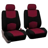 FH Group Universal Fit Flat Cloth Pair Bucket Seat Cover, (Burgundy/Black) (FH-FB050102, Fit Most Car, Truck, Suv, or Van)