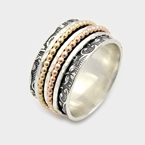 Leaf Motif Spinner Ring, Silver Gold Spinner Ring, Five Band Spinner Ring, Leaf Spinner Ring, Meditation Ring, spinner ring for woman