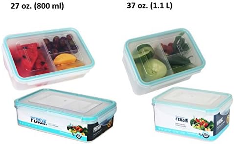 Bento Box for Kids Lunch Box - Meal Prep Portion Control Containers with 3 Removable Compartments - 2 Sizes, 37 oz. (1.1 L), + 27 oz. (800 ml), Small Clear Food Storage Containers - Premium Quality -