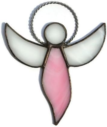Stained Glass Pink Angel Ornament Window Hangning Decoration or Wall Decor