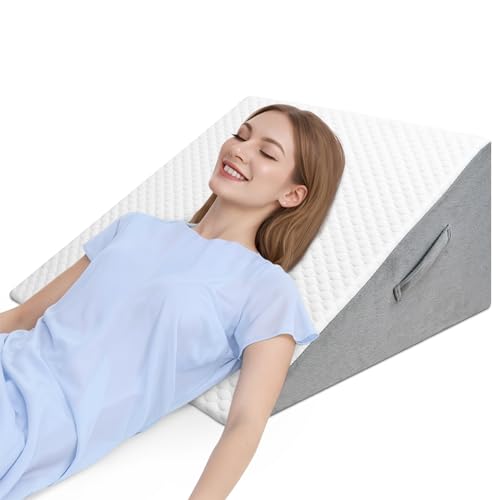 INFANZIA Inclined Cushion for Bed, Triangular Pillow, Ergonomic Memory Foam Pillow for Sleep Apnea Wedge Cushion, Snoring, Acid Reflux (White)