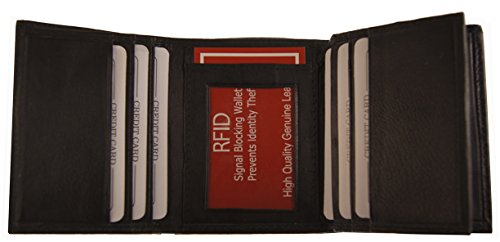 RFID Improving Lifestyles Mens Leather Wallet Trifold Black SUNRFID1221BK
