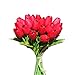 Mandy's Artificial Tulips 20 Stems Red PU Faux Flowers for Wedding Home Decor 13.5 Inch