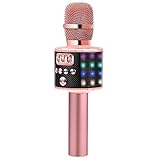BONAOK Wireless Bluetooth Karaoke Microphone with Multi-color LED Lights, 4 in 1 Portable Handheld Karaoke Speaker Machine for Android/iPhone/iPad/Sony/PC or All Smartphone(Rose Gold)