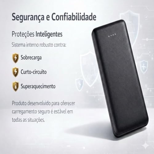 Power Bank Carregador Portátil Universal 10000mAh com Cabos Integrados USB-A, USB-C (Type-C), Micro-USB e USB-Light Carregamento Rápido Bateria Externa Compacta para Celular Android iOS