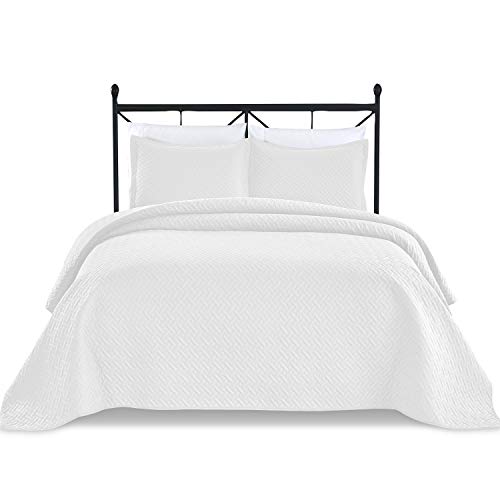 BASIC CHOICE 3-Piece Light Weight Oversize Quilted Bedspread Coverlet Set - White, King/California King