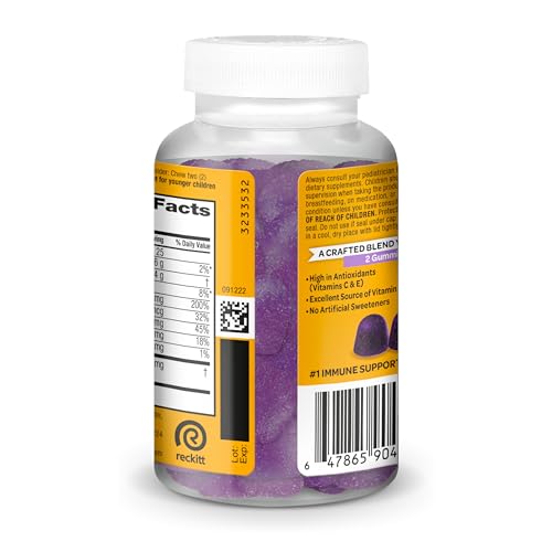 AIRBORNE ELDERBERRY + ZINC & VITAMIN C GUMMIES FOR ADULTS, IMMUNE SUPPORT VITAMIN D & ZINC GUMMIES WITH POWERFUL ANTIOXIDANT VITAMINS C D & E – 50 GUMMIES, ELDERBERRY FLAVOR