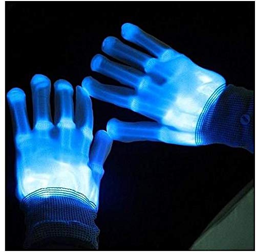LED Gloves, Light Up Blue Flash Skeleton Hand Gloves Single Colour 3 Modes Glow for Festivals/ Halloween/ Christmas/ Bonfire Night/ Party/ Games/ Gift, Small Size Kids(5-10 yrs Blue)