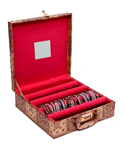 Kuber Industries 4 Rods Transparent Bangle Organizer Box Velvet Coated Jewelry Storage Case (Lock System)