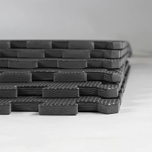 Clevr 96 sq. ft (24 Pieces) Interlocking Gym EVA Foam Floor Mat Tiles (24" x 24") - Black | Protective Flooring Workout Exercise Mat Puzzle Cushion with Borders | 1 Year Limited Warranty - Thumbnail 4