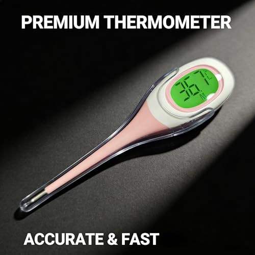 Termômetro Digital Flexível Clínico com Resultado Rápido em 8 Segundos, Visor LCD, Ponta Macia Impermeável, Medidor de Febre para Bebês, Crianças e Adultos, Alta Precisão e Alarme Sonoro (ROSA)