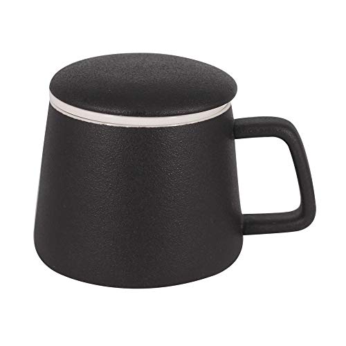 BPFY 13.5 Ounce Black Porcelain Tea Mug With Infuser and Lid, Ceramic Coffee Cup, Tea Cups for Loose Leaf Tea, Milk, Cocoa