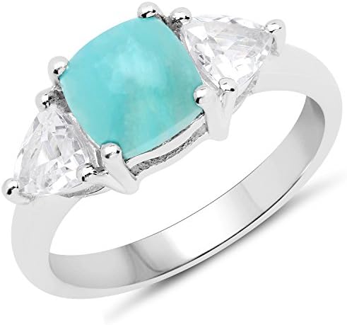 LoveHuang 2.34 Carats Genuine Amazonite Ring Solid .925 Sterling Silver With Rhodium Plating