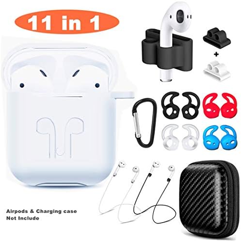Airpods Case, Airpods Accessories Kit,10 in 1 Protective Silicone Cover and Skin Compatible Apple Airpods with Anti-Lost Airpods Strap,Airpods Ear Hook/Watch Band Holder/Keychain/Headset Box/ (White)