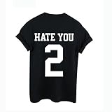 MuLuo Women's HATE YOU 2 Letter Printed Casual Black Short Sleeve T-Shirt