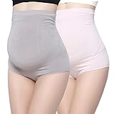 Bamboo Fiber Maternity Underwear, KUCI Women Ultra High Waist Superelastic Pregnant Panties Briefs (Large, Grey+Pink/2Pack)