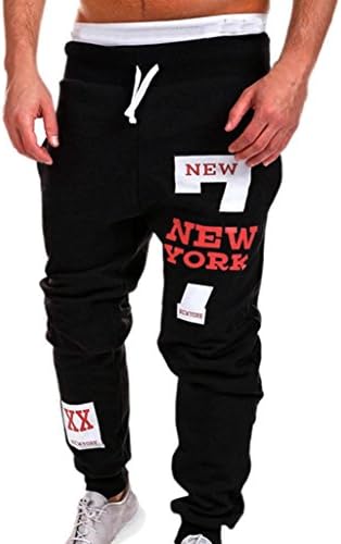 New York, DRACLE Sweatpants Casual Cotton Blend Elasticity Letter Print Trousers for Mens Running Excrise Jogging Winter 2017 (Red, XXL)