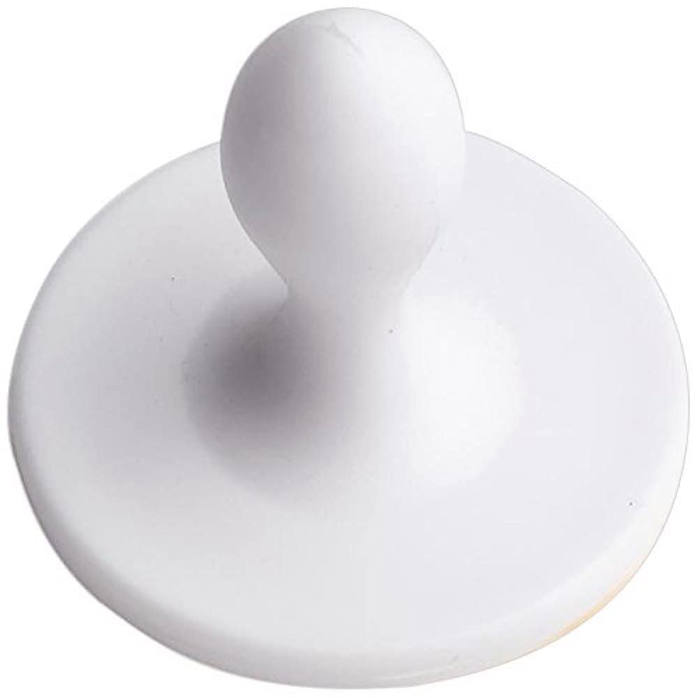 Merriway BH01937 (4 Pcs) Self Adhesive Round Danish Style Hooks, White Plastic 35mm (1.3/8 inch) - Pack of 4 Pieces