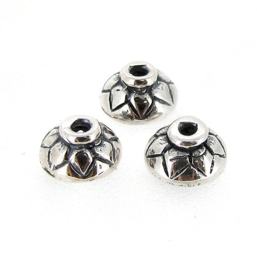Dreambell 4 pcs .925 Sterling Silver Round Flower Bead Cap 6mm/Findings/Antique