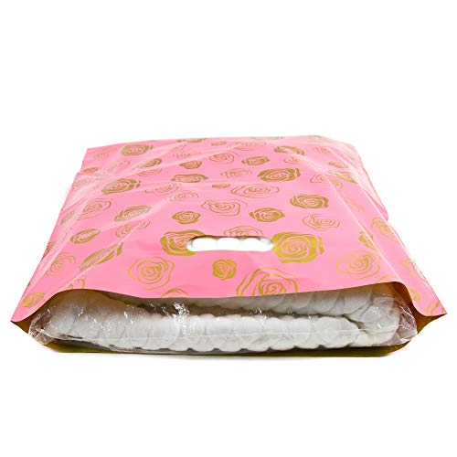 Merchandise Bags 15x18 - Gold Roses Print - 100 Pack - Glossy Retail Bags - Shopping Bags for Boutique - Boutique Bags - Plastic Shopping Bags - Thumbnail 2