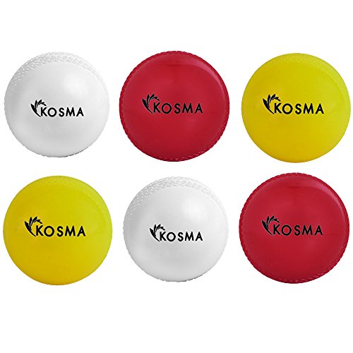 Kosma Set of 6 Wind Ball Cricket Ball | Soft Training Balls | Sports & Outdoors (2Pc White, 2Pc Red, 2Pc Yellow)