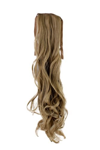 Hairpiece PONYTAIL (comb & ribbon wrap-around system) extension pigtail very long (24 inches) slightly CURLED wavy DARK BLOND ash ashblond YZF-1094HT-16