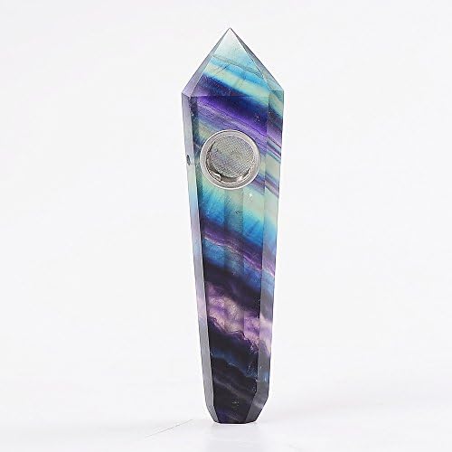 HongJinTian Natural Fluorite Quartz Crystal Point Gemstone Healing Wands with Carb
