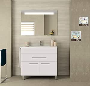 PDM MUEBLE DE BAÑO CON LAVABO Y ESPEJO CON LED ...