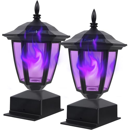 Solar Flame Post Cap Lights Outdoor 2 Pack