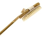 100% Natural Bath Body Brush With Long Bamboo Handle + Boar Bristles - Scrub Or Exfoliate Your Back + Dry Skin Easily With 2 Detachable Heads!