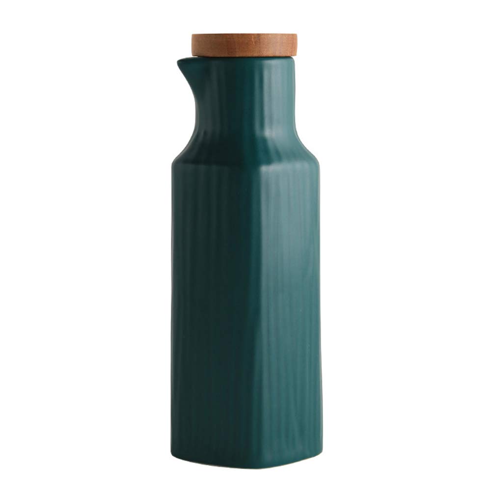 OnePine 4ps Ceramic Oil Dispenser Bottle, 300ml Oil Bottle Cruets No Drip, Olive Oil Dispenser, Condiment Container with Lid (Green)