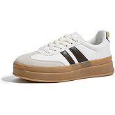 LEYING Women's Chunky Platform Sneakers - Retro Vintage Leather Casual Tennis Shoes- Thick Rubber Gum Sole Low Top Lace-Up Classic Walking Shoes