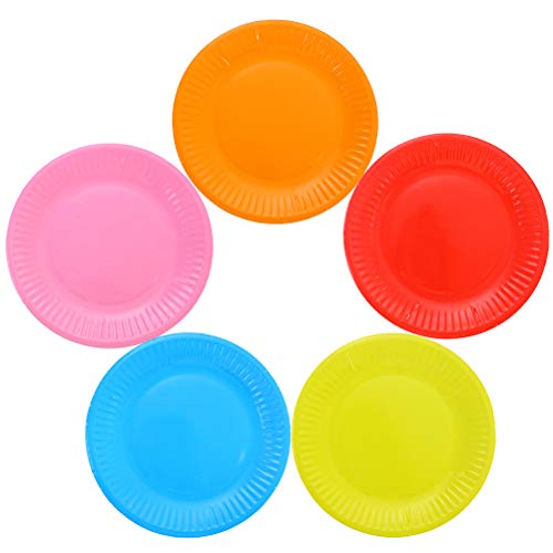 Toyvian 50 pcs 9 inch Classic Assorted Color Round All Occasion Disposable Paper Dinner Plates Birthday Party Supplies