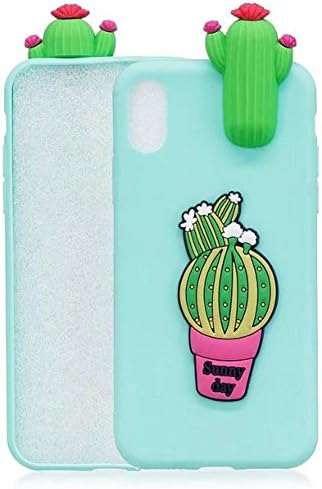 Casyva Case For iPhone X 3D Cute Brown Bear Unicorn Panda Flamingo Cartoon Kawaii Ultra Thick Soft Silicone Rubber Case Cover (Cactus)