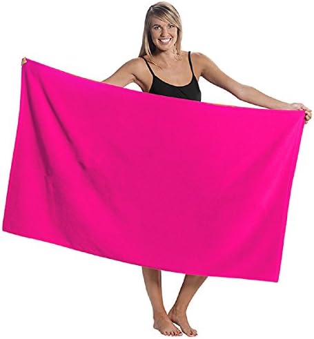 Terry Velour Large Size 100% Turkish Cotton, Soft and Absorbent Beach, Bath, Pool, Spa Towel (1 Towel, Hot Pink)