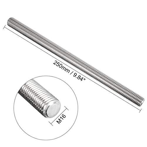 uxcell M16 Fully Threaded Rod, 304 Stainless Steel, 250mm Length, 2.0mm