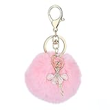 Rabbit Fur Furry Pom Poms Keychain Dancing Angel Car Key Bag Hangs Pendant Chains (Pink)