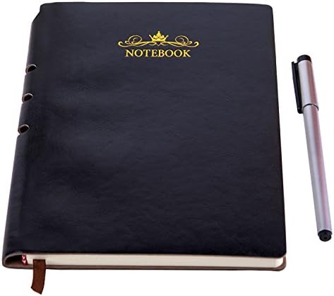 Classic Notebook with Pen - Soft Leather Hardcover 100gsm Pages Dividers Notebook A5 (8.3x5.1 In) 200 Pages - Perfect for journals to Write in Black by DIGGOLD