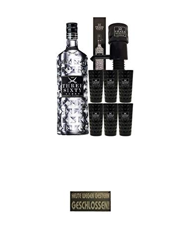Three Sixty Vodka 3,0 Liter (weiß) + 6 Three Sixty BLACK Gläser + Pumpe + Schieferschild HEUTE WEGEN GESTERN GESCHLOSSEN…
