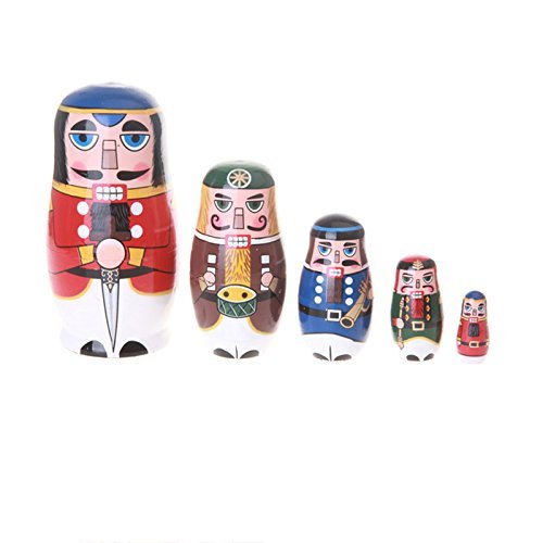 Nicedeal 5pcs/ Set Miles Kimball Nutcracker Soldier Matryoshka Nesting Dolls Wooden Russian Nesting Doll Handmade Craft Decoration 5.5" DIY Tools - Thumbnail 4