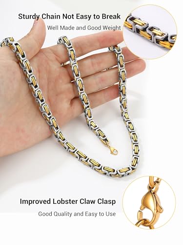PROSTEEL Byzantine Chain Men 4 mm/6 mm Byzantine Necklace Stainless Steel Silver Gold Black Men's Jewellery Hip Hop Punk Rock 46 cm-76 cm