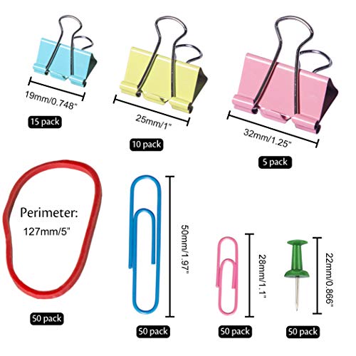 230 Pack Binder Clips, Paper Clips, Rubber Bands, Push Pins - 19mm 25mm 32mm Paper Clamps Paper Binder Clips Metal Fold Back Clips with Box Assorted Colors - Thumbnail 2