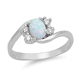 Sterling Silver Oval White Opal Ring
